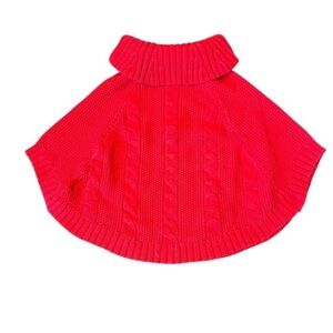 Carter's Girls Sweater Size 7-8 Red Cable Knit Turtleneck Poncho Cape